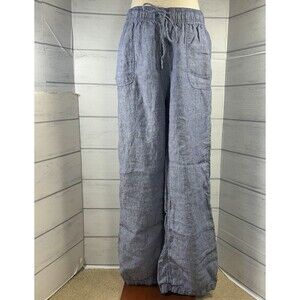 Jones & Co Jones New York Women's Large Linen Wide Leg Drawstring Pants Blue
